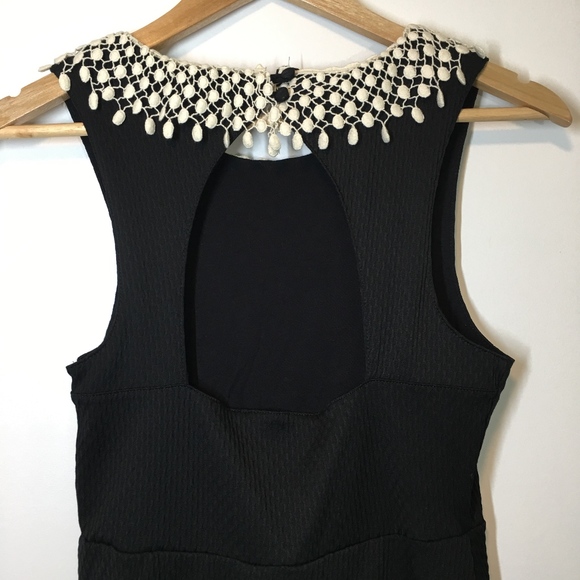Free People Black Fit and Flare Dress Lace Collar - Picture 5 of 8